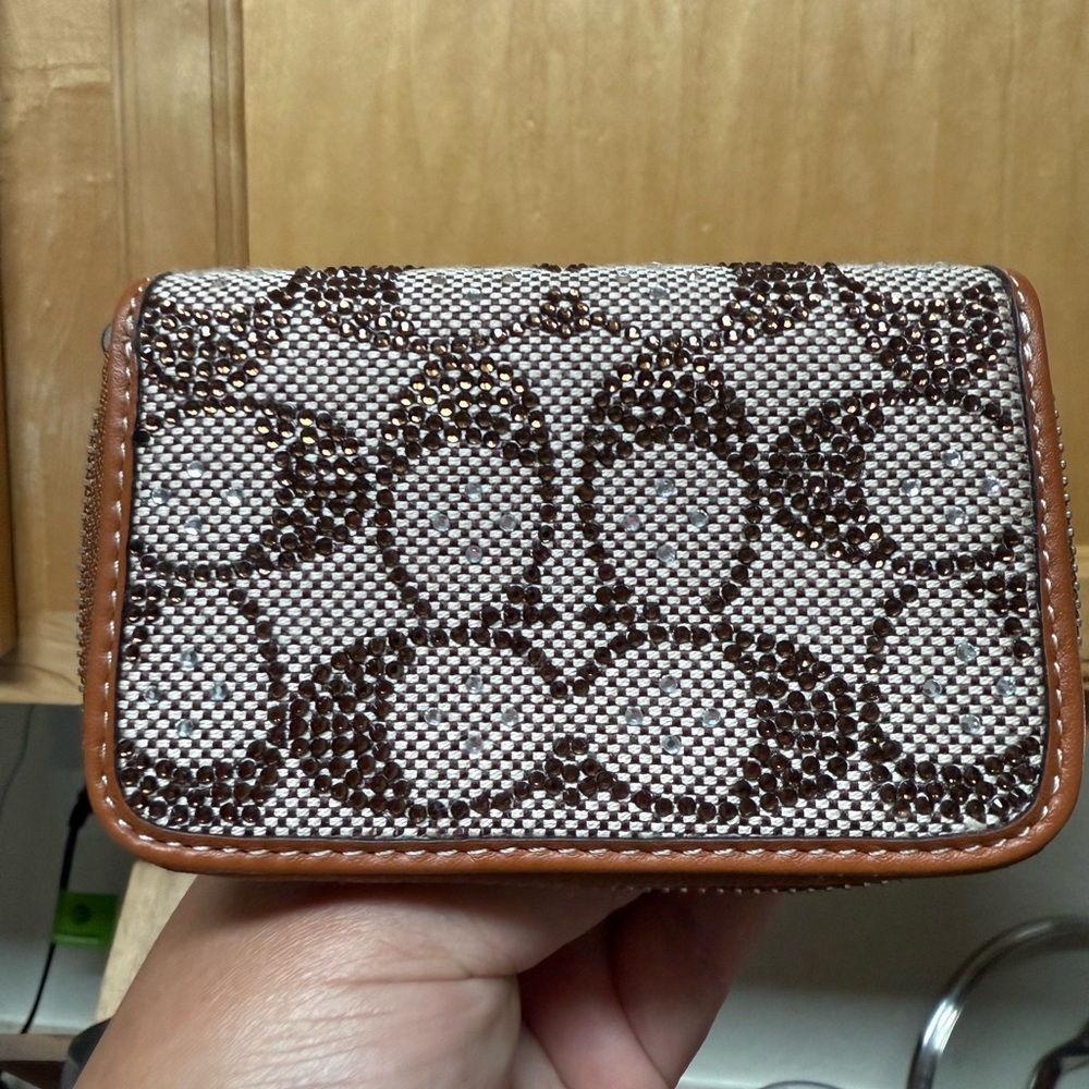 Coach Essential Small Zip Card Case In Crystal Signature Jacquard